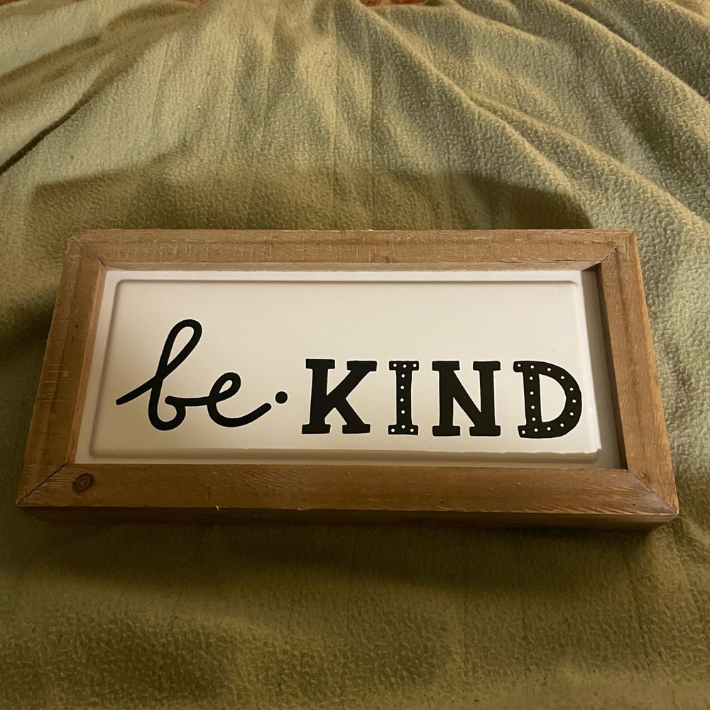 Wall Decor “Be Kind” Wood, Tin Black and White 11x6in